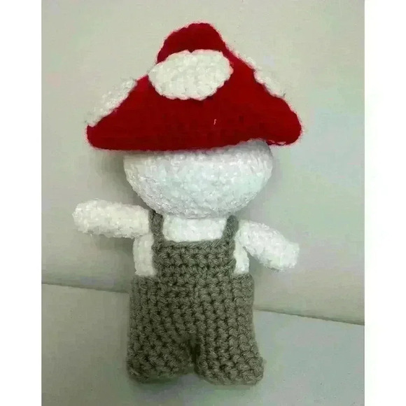 Mushroom Baby Kid Doll With Red Mushroom Cap Very Soft Chenille Yarn Overalls - Picture 8 of 11